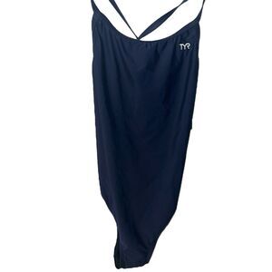 TYR Swimsuit Womens Sz 38/XL Solid Blue Diamond Fit A One Piece Competition New